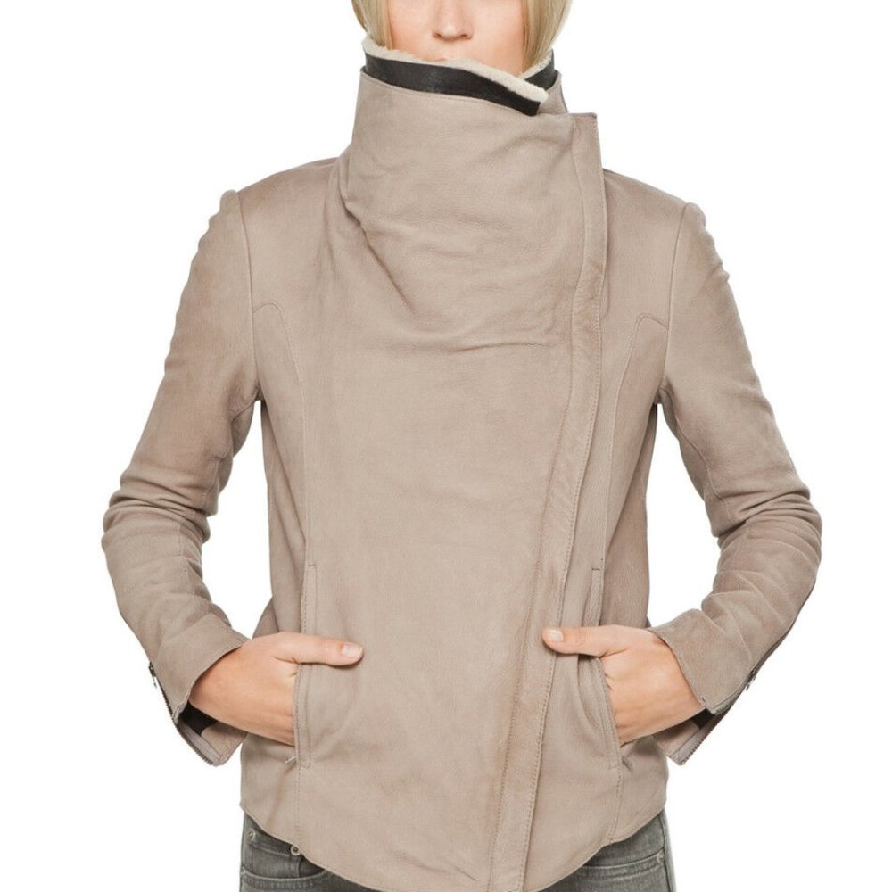 Helmut Lang Womens Moto Biker Shearling Jacket 0/2